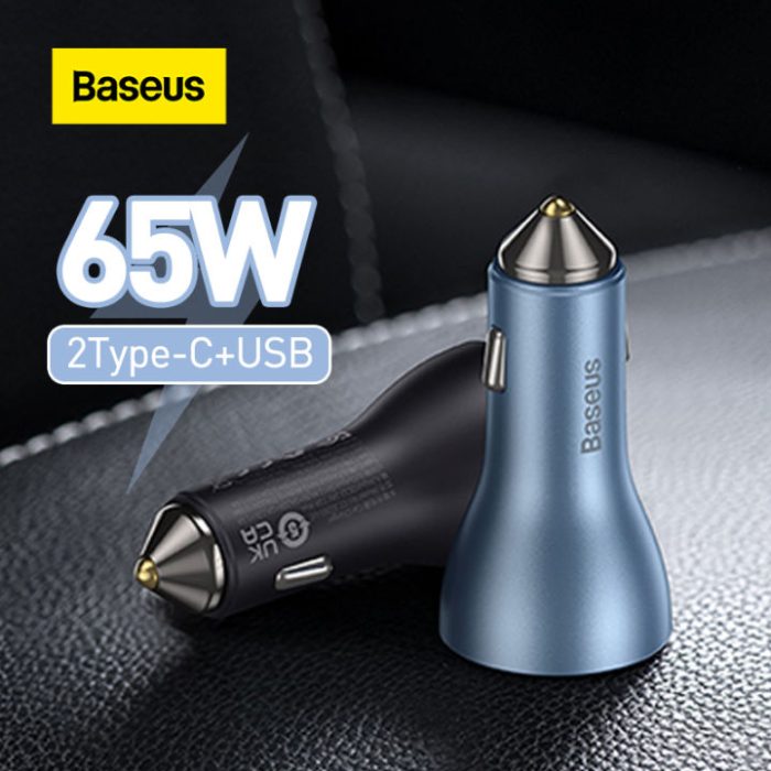 Baseus 65W Golden Contactor Pro Triple Fast Charging Car Charger USB + Dual Type C Port Dark Gray Price in Pakistan