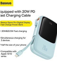 Baseus Qpow Pro Digital Display Fast Charge Power Bank 10000mAh 20W iP Edition Blue