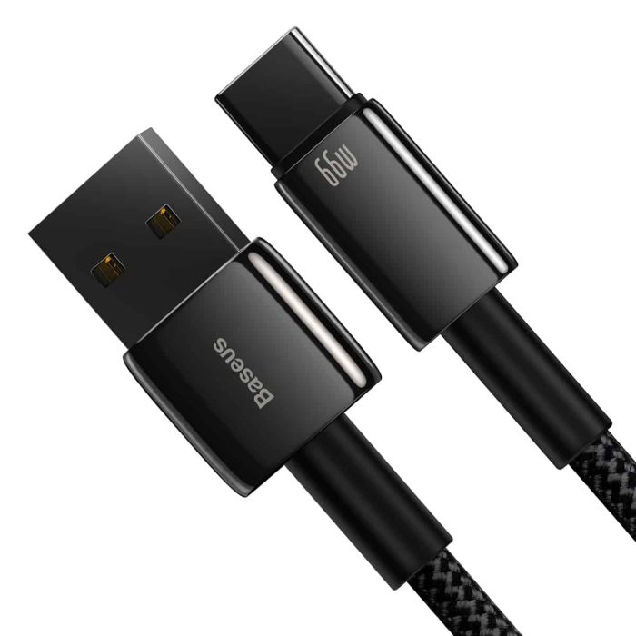 Baseus Tungsten Gold Fast Charging Data Cable USB to Type-C 66W 1m Black