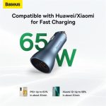 Baseus 65W Golden Contactor Pro Triple Fast Charging Car Charger USB + Dual Type C Port Dark Gray P)akistan