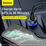 Baseus 65W Golden Contactor Pro Triple Fast Charging Car Charger USB + Dual Type C Port Dark Gray