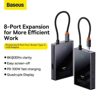 Baseus PioneerJoy 8-Port Four-Screen Type-C HUB Adapter