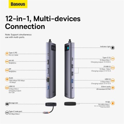 Baseus Metal Gleam Series 12-in-1 Multifunctional Type-C HUB Docking Station