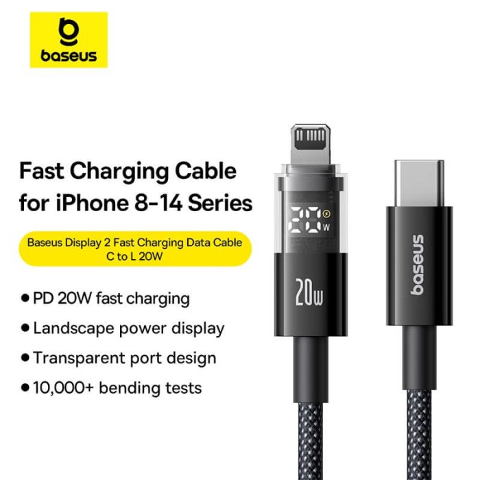 Baseus Display 2 Fast Charging Data Cable USB-C to iP 20W