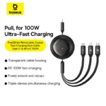 Baseus Free2Draw Retractable Crystal Fast Charging Data Cable Type-C to M+L+C 100W