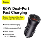 Baseus Golden Contactor Max Dual Fast Car Charger U+C 60W