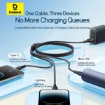 Baseus Ultra-Fast One-for-Three Fast Charging Cable USB-A to M+L+C 3.5A 1.3m - Image 2